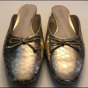 Schutz Gold Slides, Size 9, Great preowned condition